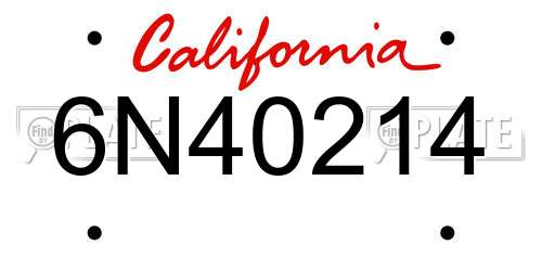 6N40214 California License Plate