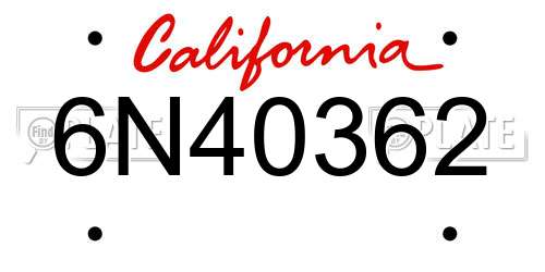 6N40362 California License Plate
