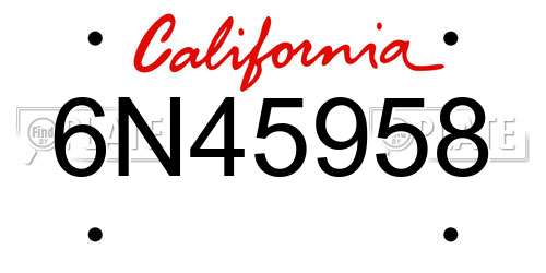 6N45958 California License Plate