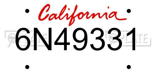 6N49331 California License Plate