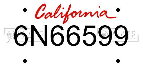 6N66599 California License Plate