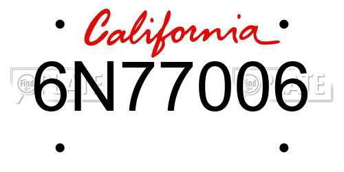 6N77006 California License Plate