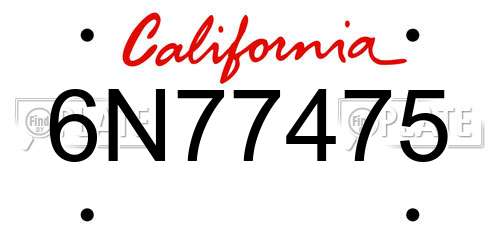 6N77475 California License Plate