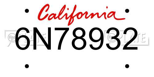 6N78932 California License Plate