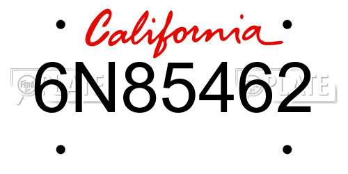 6N85462 California License Plate