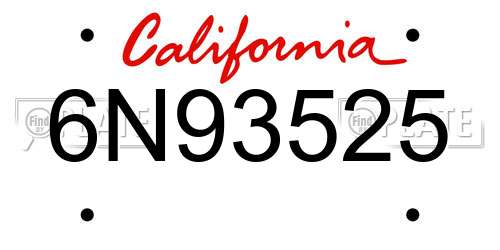 6N93525 California License Plate