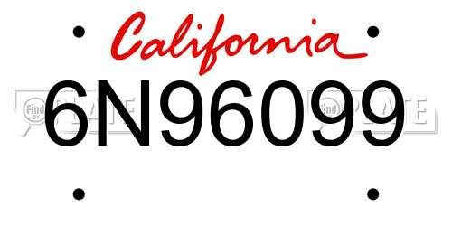 6N96099 California License Plate