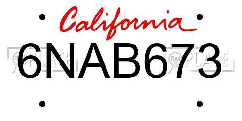 6NAB673 California License Plate