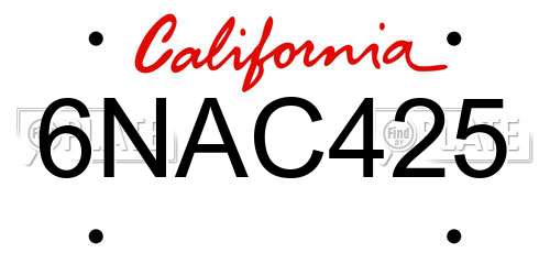 6NAC425 California License Plate