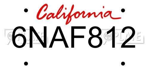6NAF812 California License Plate