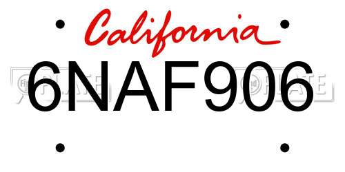 6NAF906 California License Plate
