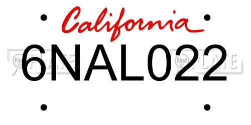6NAL022 California License Plate
