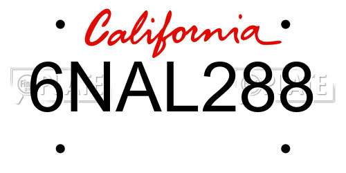 6NAL288 California License Plate