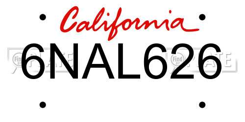 6NAL626 California License Plate