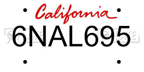 6NAL695 California License Plate