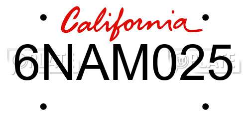 6NAM025 California License Plate