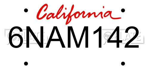6NAM142 California License Plate