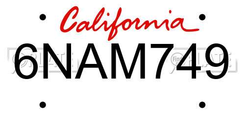 6NAM749 California License Plate