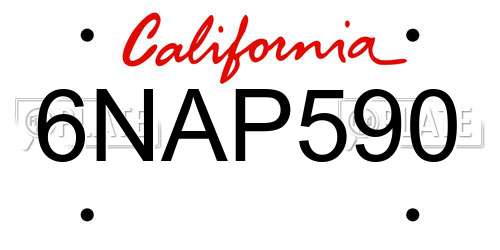 6NAP590 California License Plate