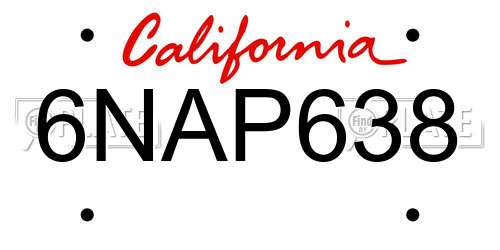 6NAP638 California License Plate