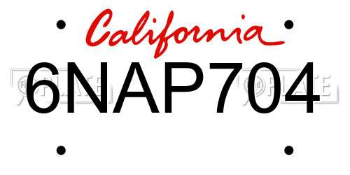 6NAP704 California License Plate