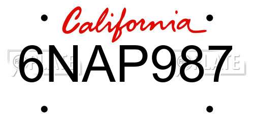6NAP987 California License Plate