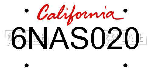 6NAS020 California License Plate