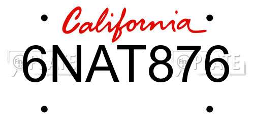 6NAT876 California License Plate