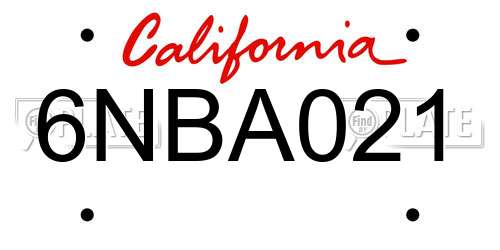 6NBA021 California License Plate