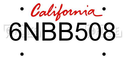6NBB508 California License Plate