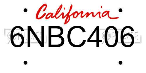 6NBC406 California License Plate