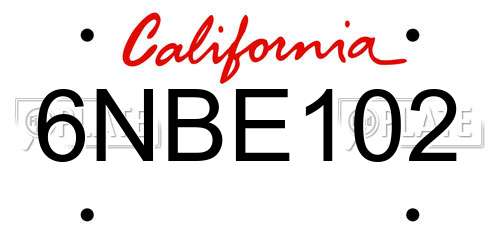 6NBE102 California License Plate