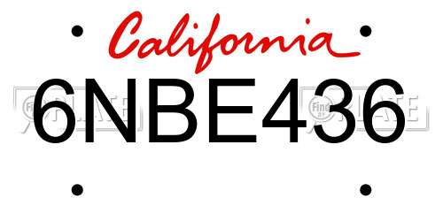 6NBE436 California License Plate