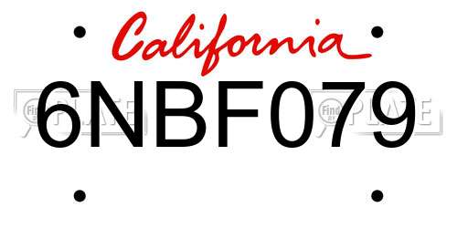 6NBF079 California License Plate