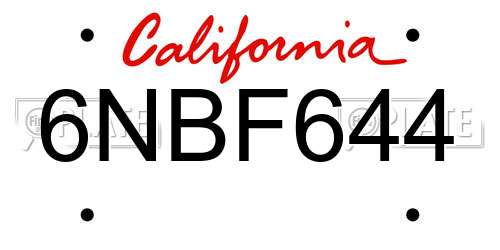 6NBF644 California License Plate