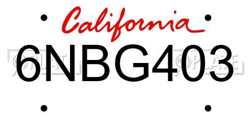 6NBG403 California License Plate