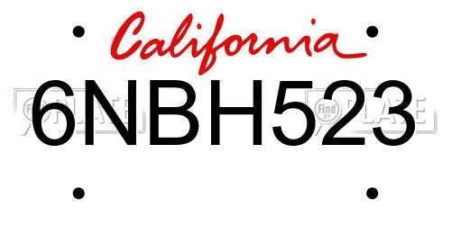 6NBH523 California License Plate