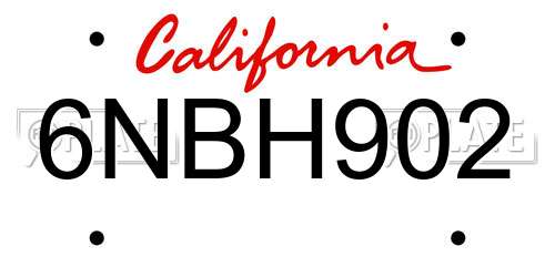 6NBH902 California License Plate