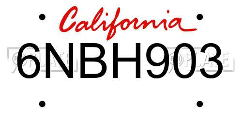 6NBH903 California License Plate
