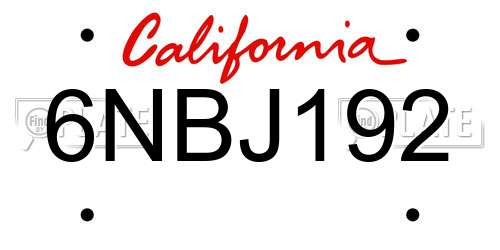 6NBJ192 California License Plate