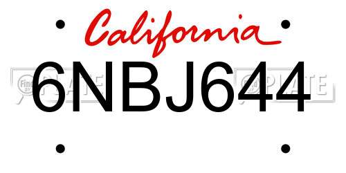 6NBJ644 California License Plate