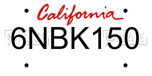 6NBK150 California License Plate