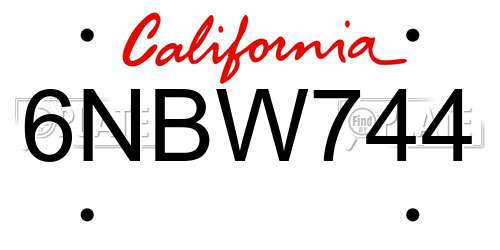 6NBW744 California License Plate