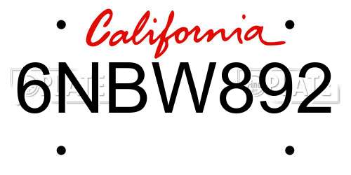 6NBW892 California License Plate
