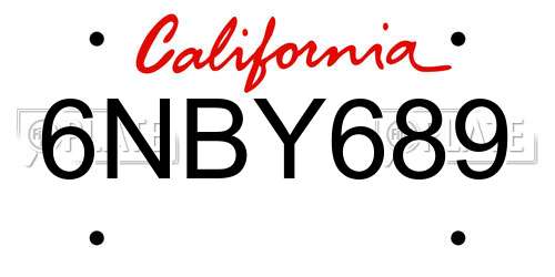 6NBY689 California License Plate