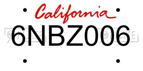 6NBZ006 California License Plate