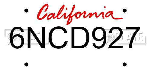 6NCD927 California License Plate