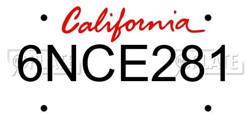 6NCE281 California License Plate
