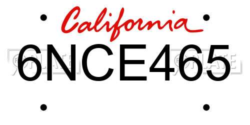 6NCE465 California License Plate