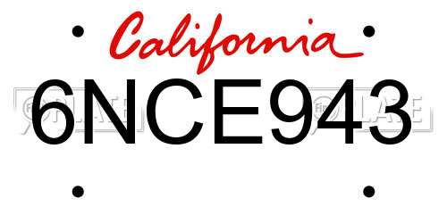 6NCE943 California License Plate